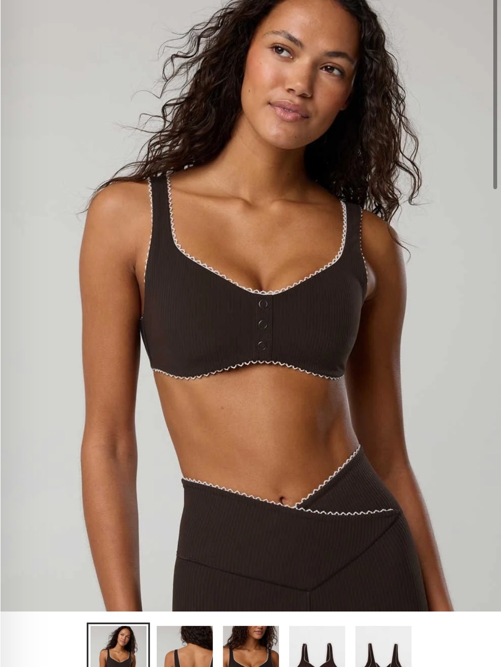 aerie Ribbed Scoop Bralette in Chocolate with Cream Trim